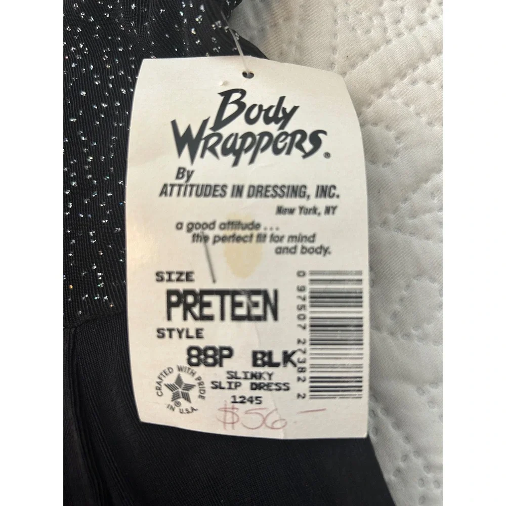 Vintage Body Wrappers Preteen Black Glitter Slinky Slip Dance Dress Leotard NEW